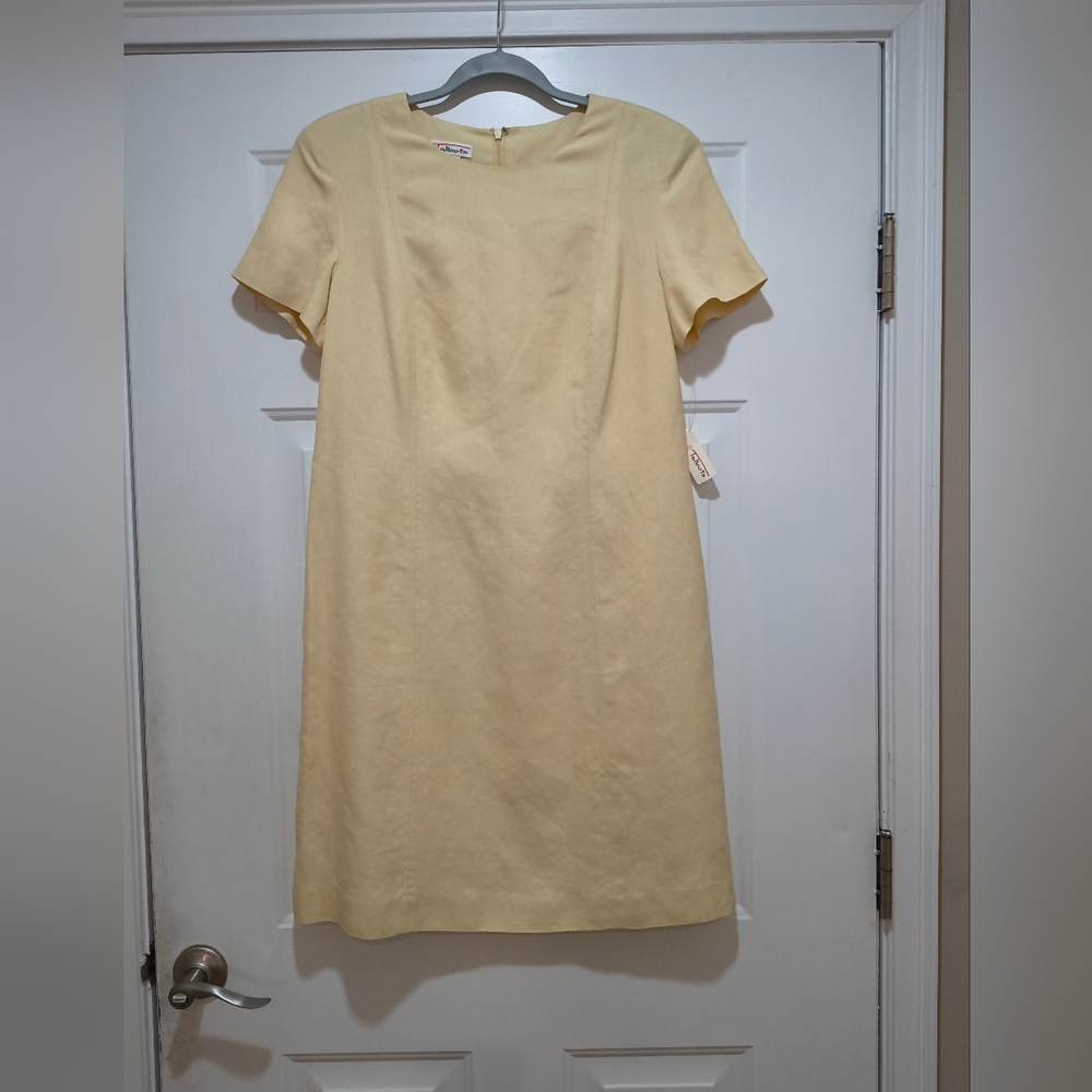 NWT  Talbots Buttery Yellow Linen Blend Shift Dress Lined Size 12